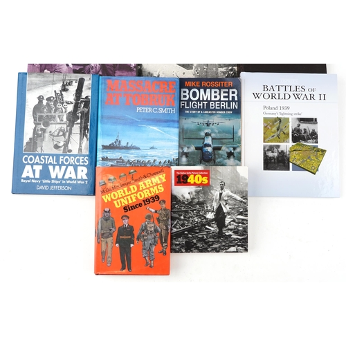 726 - A collection of military interest books including Battles of World War II, Massacre at Tobruk, Coast... 