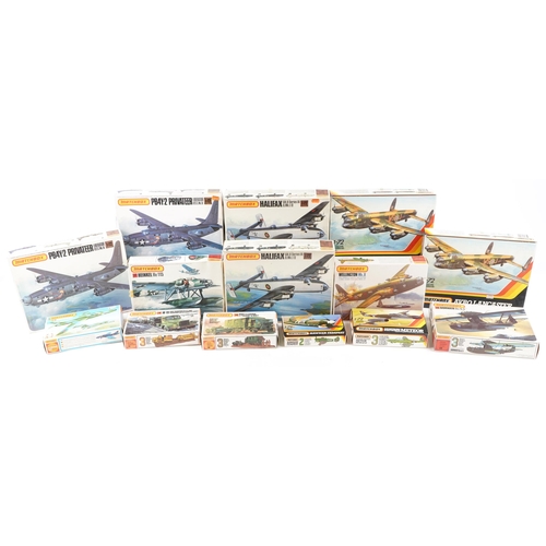 565 - A collection of Matchbox model kits with boxes including Monty's Caravan, Avro Lancaster, Dornier Do... 