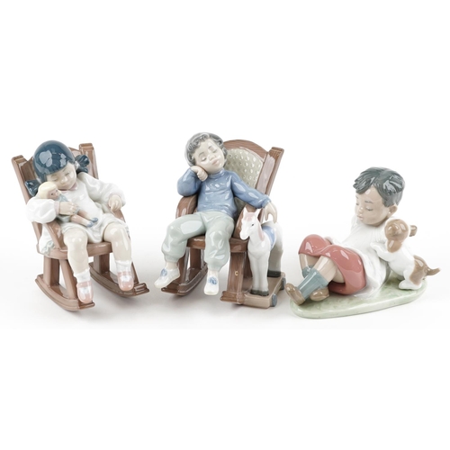 767 - Three Lladro figures of young children - Nap Time  5448, Taking Time 5988 and All Tuckered Out 5846,... 