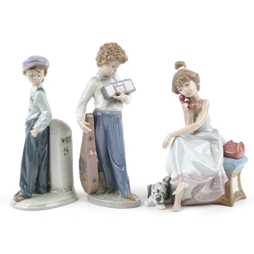 764 - Three Lladro figures of young children - Musically Inclined 5810, Chit-Chat 5466 and The Wanderer 54... 