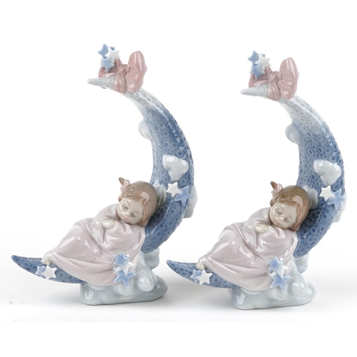 731 - Two Lladro figures of sleeping children on the moon - Heaven's Lullaby, each numbered 6583, each 20c... 