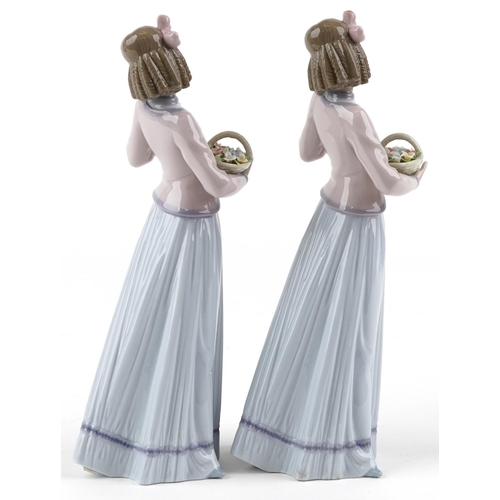 761 - Two Lladro figures of a young lady holding a flower basket - Innocence in Bloom, each numbered 7644,... 