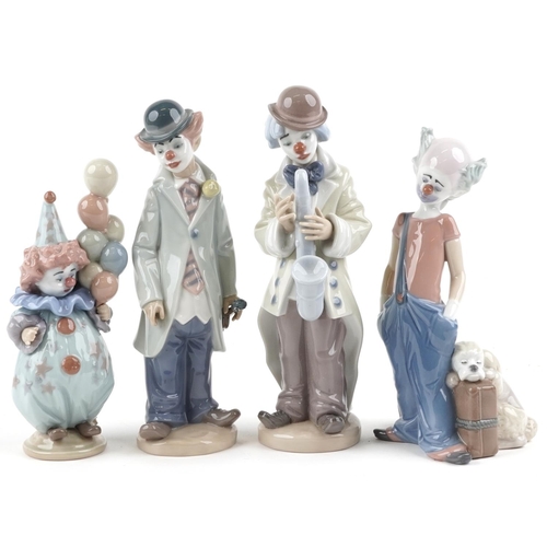 757 - Four Lladro figures of clowns - Sad Sax 5471, Circus Sam 5472, Destination Big Top 6245 and Littlest... 