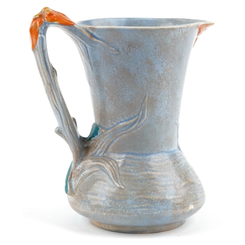 191 - An Art Deco Burleigh ware pottery jug, hand painted with a kingfisher, 19cm high.