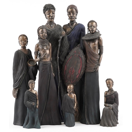 1361 - A group of five Soul Journeys resin figures of African tribeswomen, the largest 48cm high