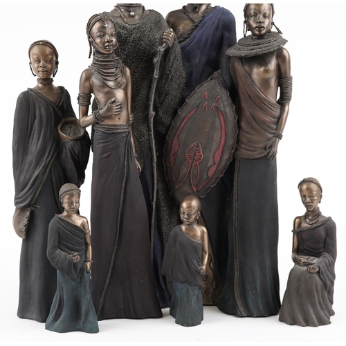 1361 - A group of five Soul Journeys resin figures of African tribeswomen, the largest 48cm high