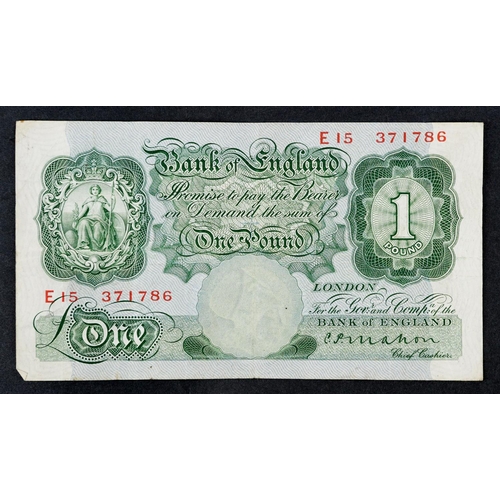 A Mahon 1925-1929 Bank of England green one pound note, serial number E15 371786.