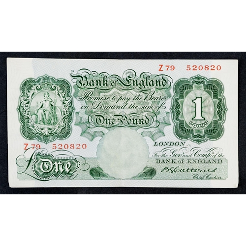 1506 - A 1929-1934 Catterns Bank of England green one pound note, serial number Z79 520820.