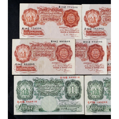 1503 - Two 1940s Peppiatt Bank of England one pound notes and five Beale and O'Brien ten shilling notes.