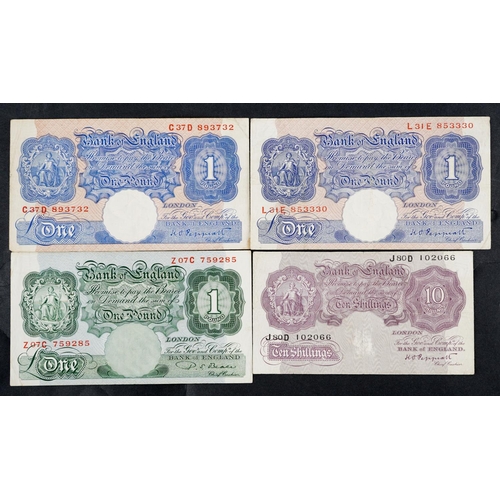 1501 - Four Peppiatt and Beale 1940s and 50s Bank of England one pound notes and ten shilling note.