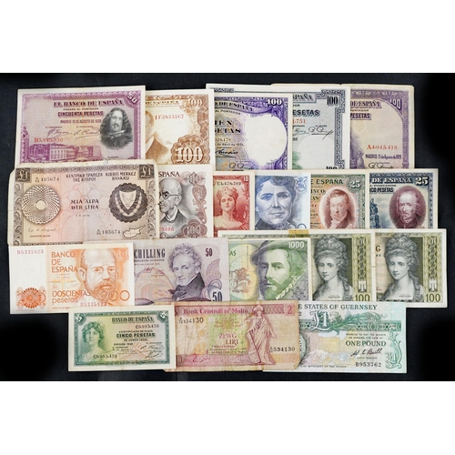 1500 - Vintage world bank notes to include Spain one thousand pesetas and Cyprus one pound.