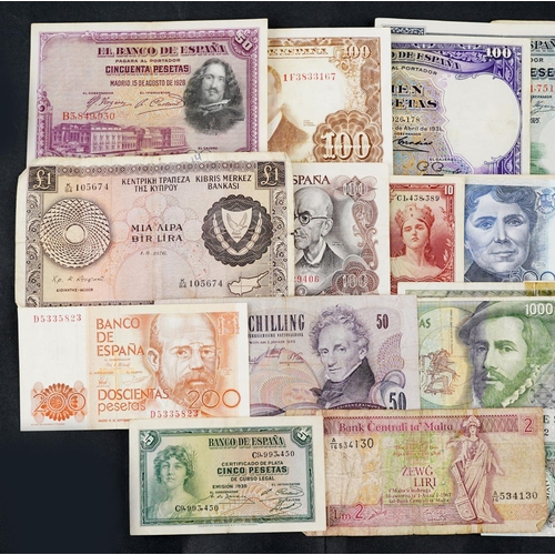 1500 - Vintage world bank notes to include Spain one thousand pesetas and Cyprus one pound.