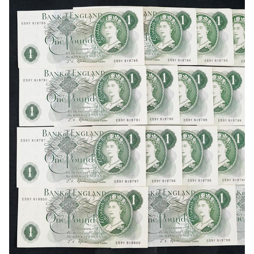 1502 - Twenty Bank of England 1960s one pound notes  with consecutive numbers.