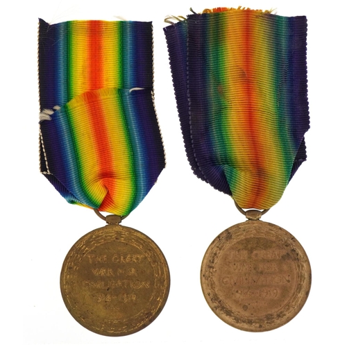 663 - Two British military World War I Victory medals awarded to 28765 PTE.W.FITZPATRICK.LAN.FUS. and 4379... 