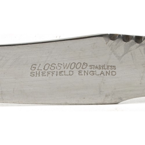 1218 - A large collection of Glosswood stainless steel Sheffield cutlery with wooden handles.