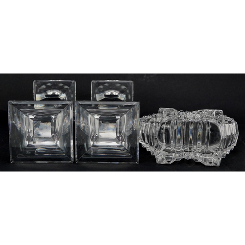 1223 - A pair of Bohemia Crystal glass candlesticks, 19cm high, boxed, together with a cut glass dressing t... 