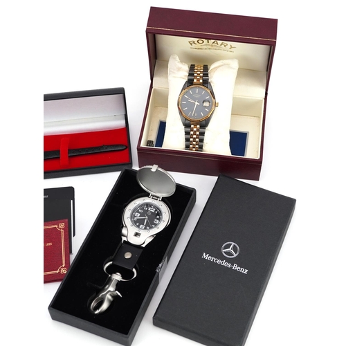 2575 - Four vintage gentlemen's wristwatches and a Mercedes Benz fob watch comprising Rotary, Tissot, Seiko... 