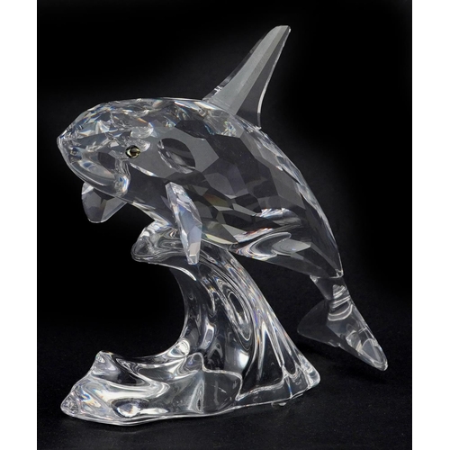 396 - A Swarovski crystal study of an orca whale, 10cm high, with box.