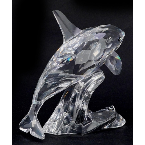 396 - A Swarovski crystal study of an orca whale, 10cm high, with box.