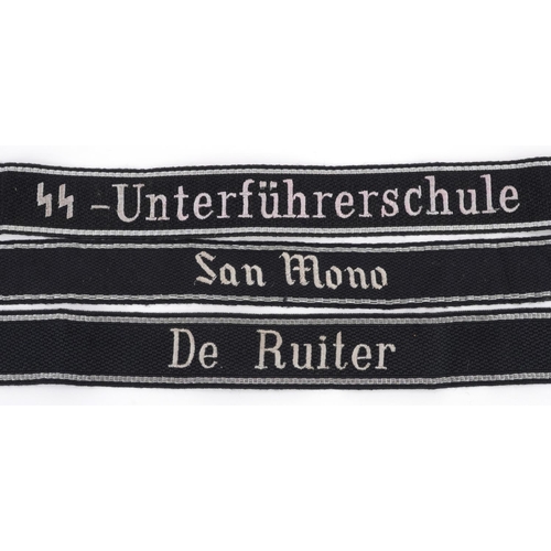 771 - Three German military World War II cuff titles - San Mono, De Ruiter and Unterführerschule.