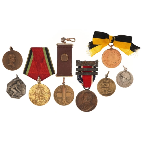 755 - Eight military interest medallions including French Rally Cyclist's Military, Field Marshal Lord Rob... 