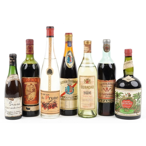 393 - Seven bottles of alcohol including Curaçao Triple Sec, Cazanove cherry brandy and Cherry Monin cherr... 