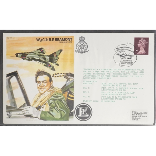 1526 - A collection of military aviation interest first day covers arranged in an album.