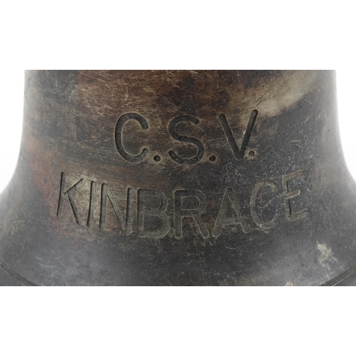 717 - British military issue bronze bell engraved C.S.V. Kinbrace, 27cm high x 27cm in diameter.