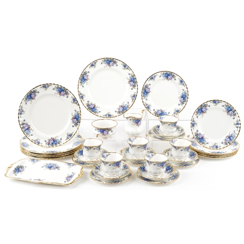 446 - Royal Albert Moonlight Rose six place dinner/tea service, the dinner plates 26.5cm in diameter.