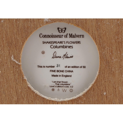 413 - A Connoisseur of Malvern Shakespeare's Flowers, Columbines fine bone china wall plaque by Diane M. L... 