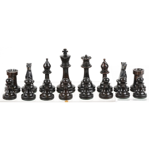 504 - A large Staunton pattern boxwood and ebony chess set with weighted bases, the largest piece 11.5cm h... 