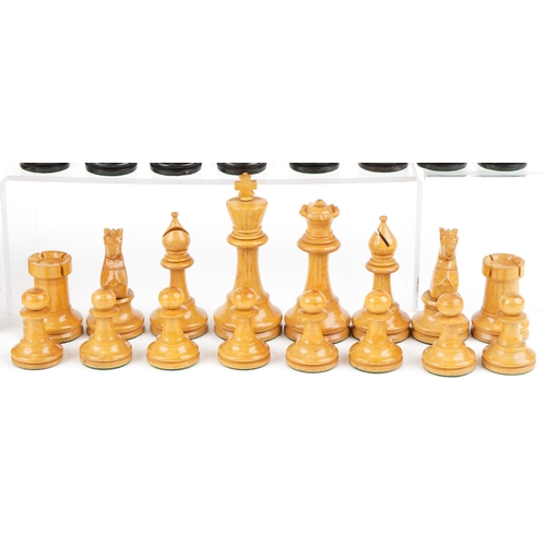 504 - A large Staunton pattern boxwood and ebony chess set with weighted bases, the largest piece 11.5cm h... 