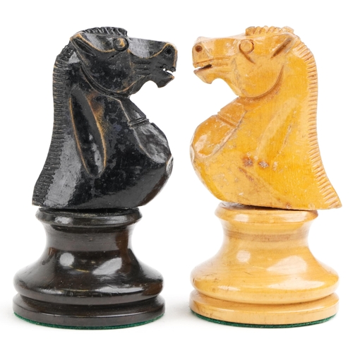 504 - A large Staunton pattern boxwood and ebony chess set with weighted bases, the largest piece 11.5cm h... 