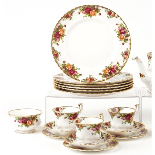 448 - A Royal Albert Old Country Roses six place dinner/tea service including teapot and trios, the dinner... 