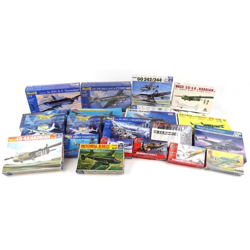 551 - A collection of model aeroplane kits including Corgi, Airfix, Revell and Italaerei.