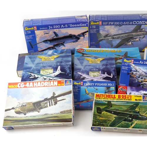 551 - A collection of model aeroplane kits including Corgi, Airfix, Revell and Italaerei.