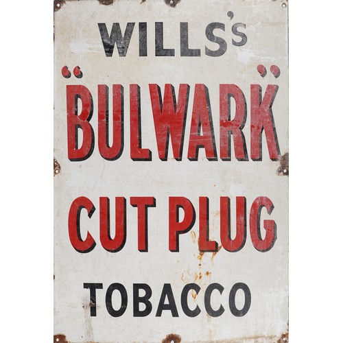 A vintage Wills's Bulwark Cut Plug Tobacco enamel advertising sign, 76cm x 53cm.