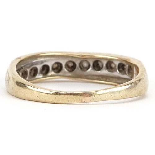 166 - A 9ct gold and diamond half hoop eternity ring, size P, 2.4g.