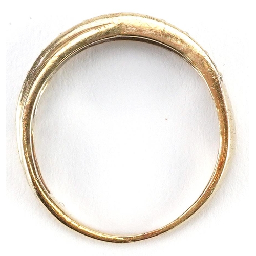 166 - A 9ct gold and diamond half hoop eternity ring, size P, 2.4g.