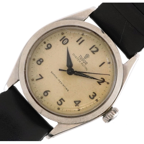 36 - A Tudor Oyster Royale gentlemen's manual wind wristwatch with Rolex case, the case 34mm wide.