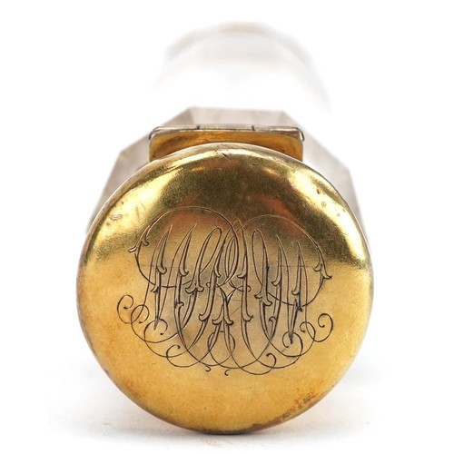 680 - A Victorian silver gilt double end cut glass scent bottle housed in a velvet and silk lined fitted c... 