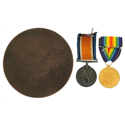 654 - British military World War I medal pair and death plaque awarded to 113183 C.E.FISHER.STO.1.R.N. 'Ch... 