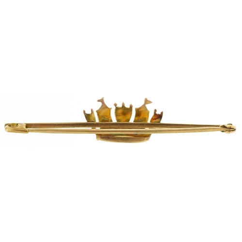 697 - A military interest 9ct gold Merchant Navy sweetheart bar brooch, 5cm wide, 2.9g.