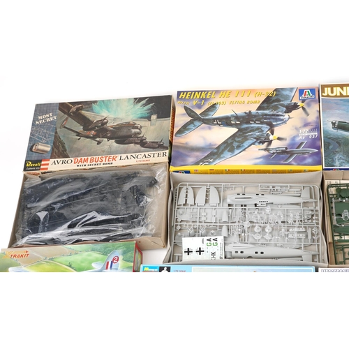 573 - A collection of model aeroplane kits with boxes including Italeri, Revell, Monogram and X Trakit.