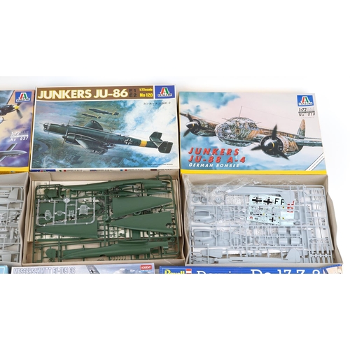 573 - A collection of model aeroplane kits with boxes including Italeri, Revell, Monogram and X Trakit.