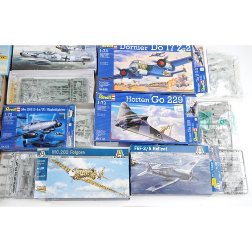 573 - A collection of model aeroplane kits with boxes including Italeri, Revell, Monogram and X Trakit.