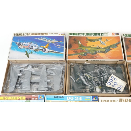 570 - A collection of model aeroplane kits including Revell, Hasegawa and Italaerei.