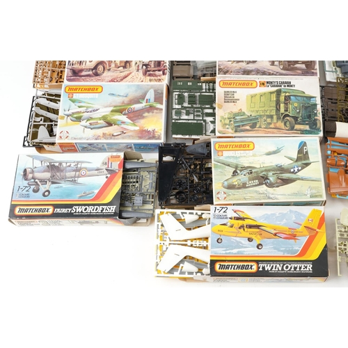 555 - A collection of Matchbox model kits including L.R.D.G. 30cwt Chevrolet Willy's Jeep, Beaufighter MK-... 