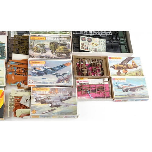 555 - A collection of Matchbox model kits including L.R.D.G. 30cwt Chevrolet Willy's Jeep, Beaufighter MK-... 