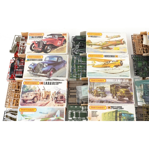 555 - A collection of Matchbox model kits including L.R.D.G. 30cwt Chevrolet Willy's Jeep, Beaufighter MK-... 